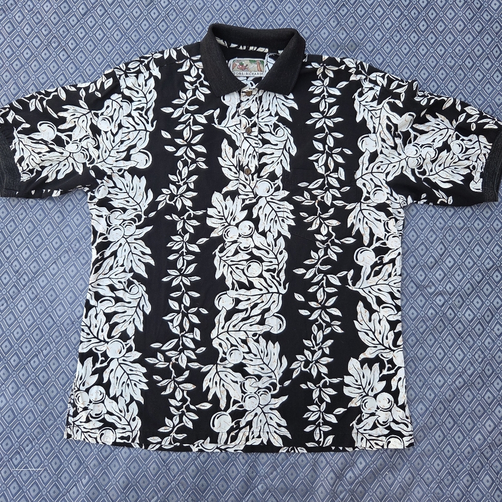 Tori Richard Hawaiian Aloha Shirt Polo Collar Size Medium